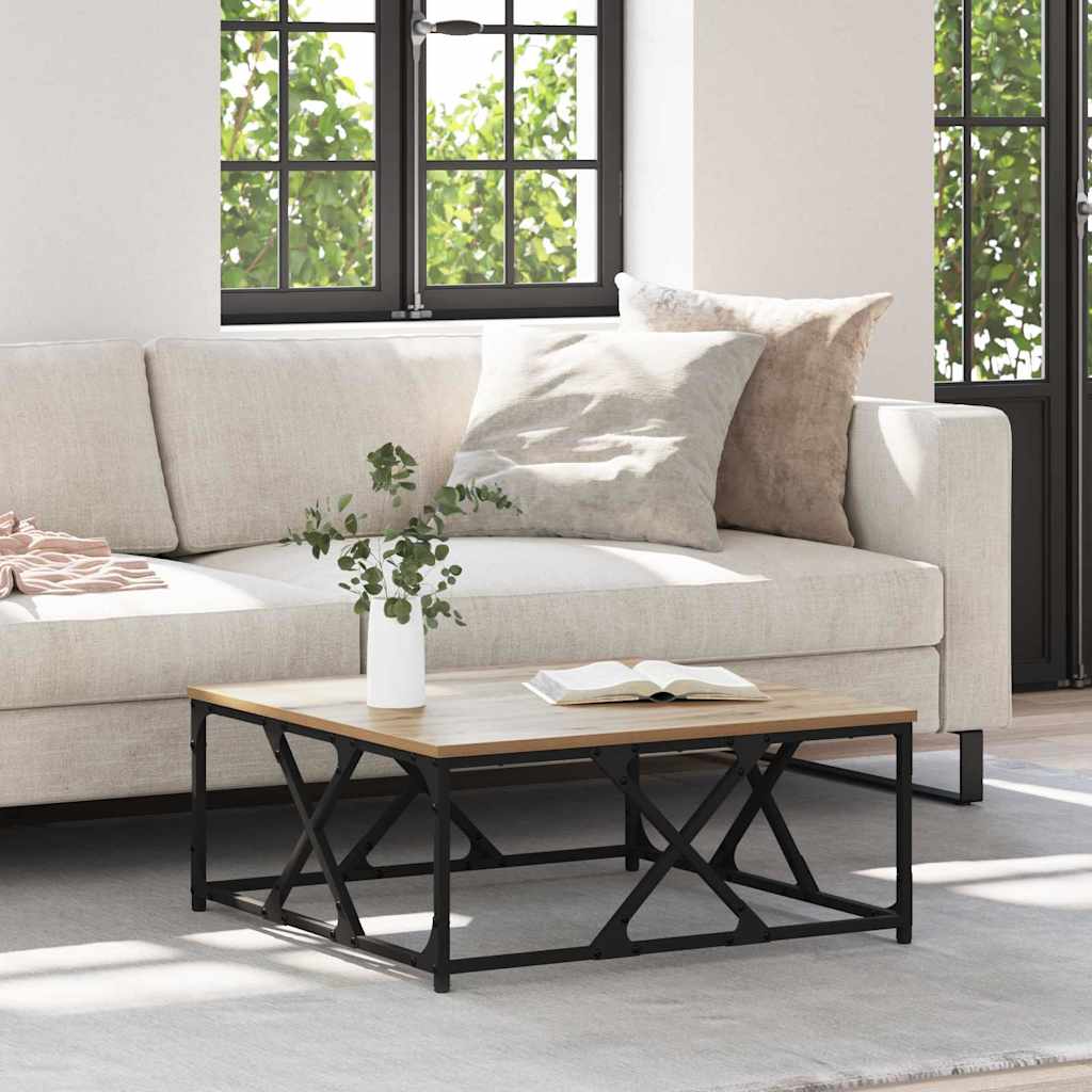 Table basse chêne artisanal 70 x 70 x 30 cm Bois d'ingénierie - XIOS