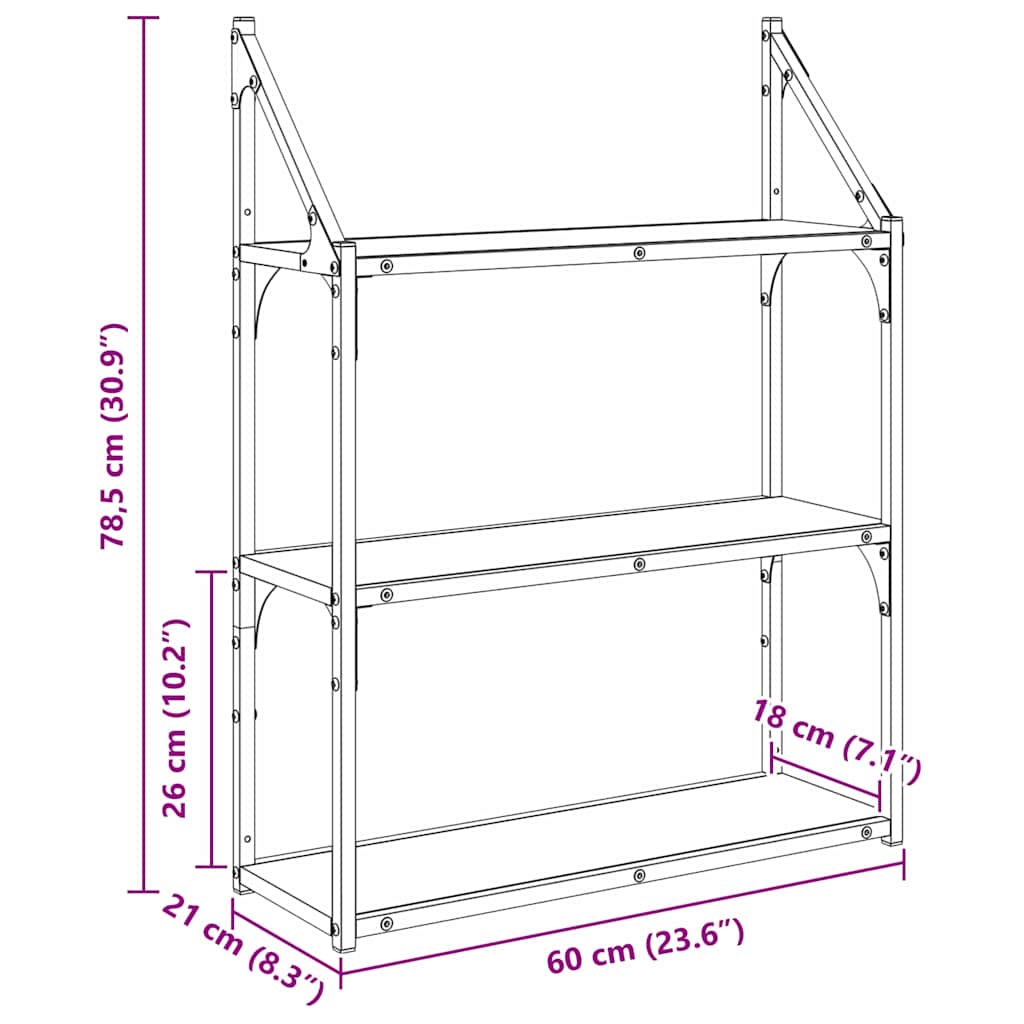 Étagère Murale avec étagère Chêne artisanal 60 x 21 x 78,5 cm - XIOS