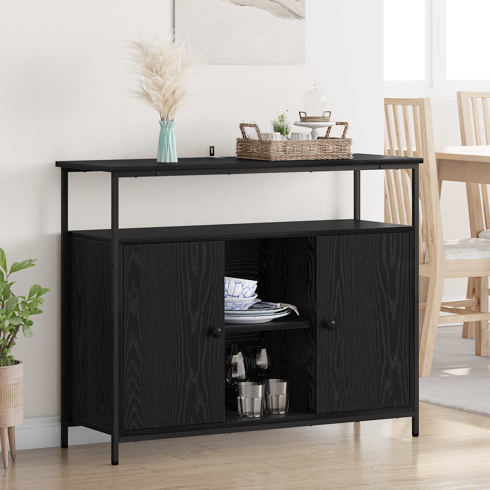 Buffet Chêne noir 100 x 35 x 80 cm Bois d'ingénierie - XIOS