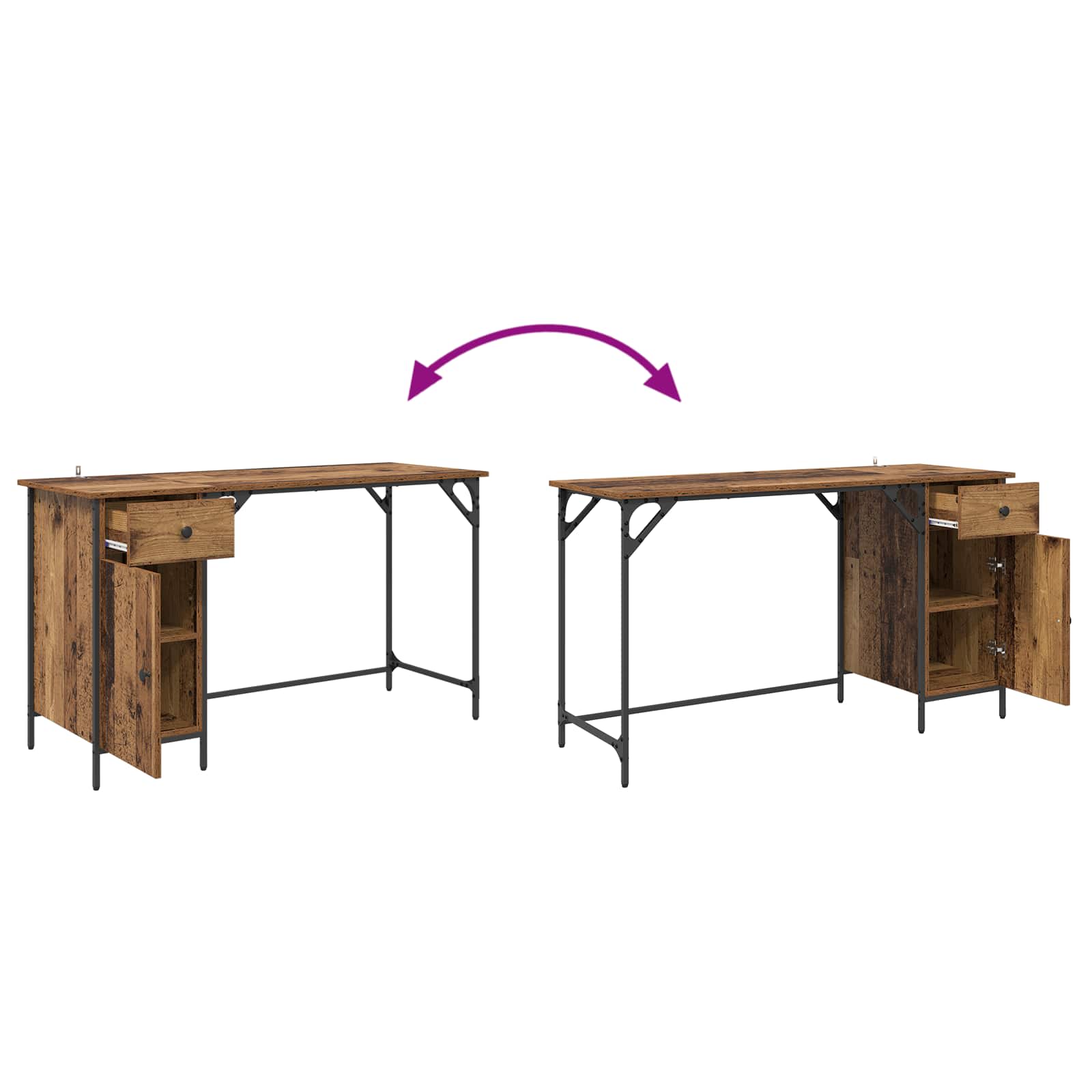 Bureau d'ordinateur avec tiroir Bois Ancien 131 x 48 x 75 cm - XIOS