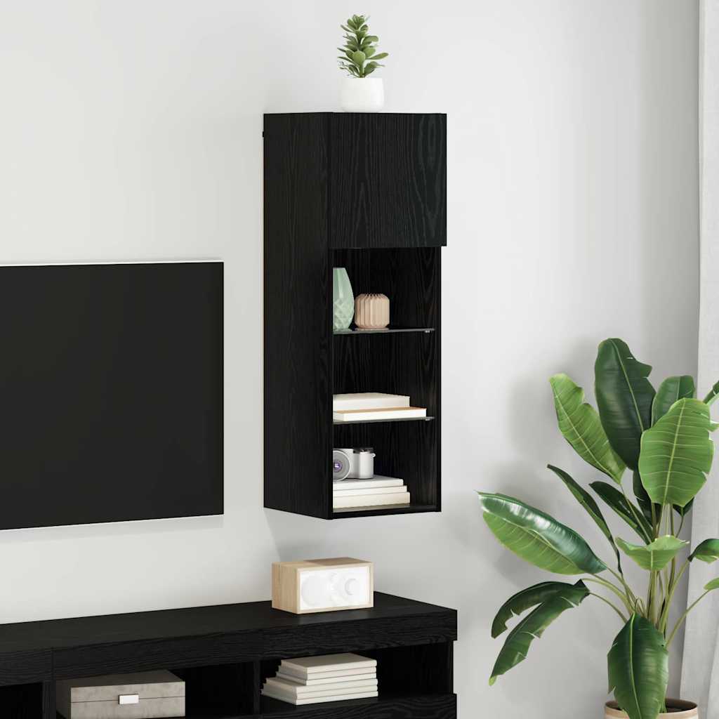 Meuble TV mural Chêne noir 30,5 x 30 x 90 cm Bois d'ingénierie - XIOS