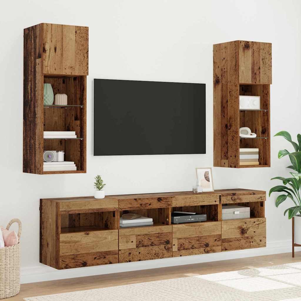 Meubles TV muraux avec LED 2 pcs Bois Ancien 40 x 30 x 40 cm - XIOS