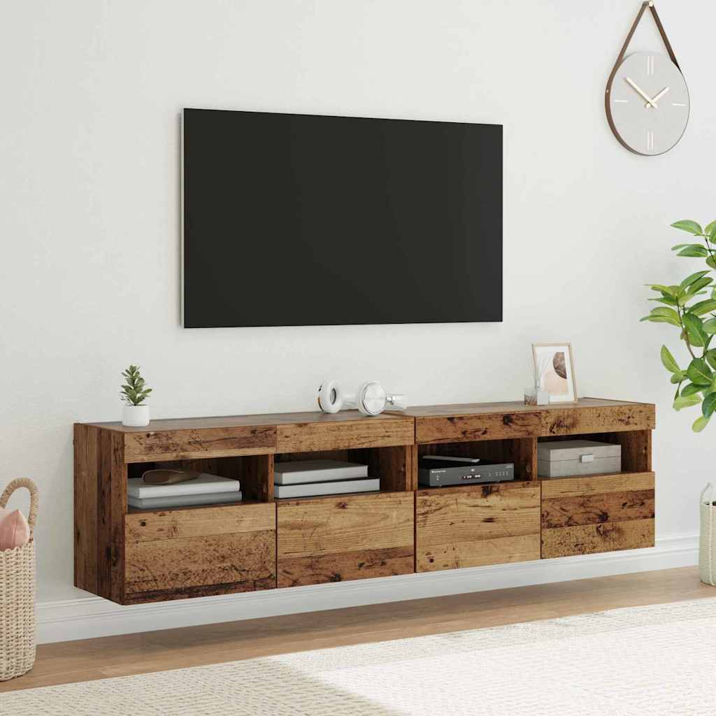 Meubles TV muraux avec LED 2 pcs Bois Ancien 80 x 30 x 40 cm - XIOS