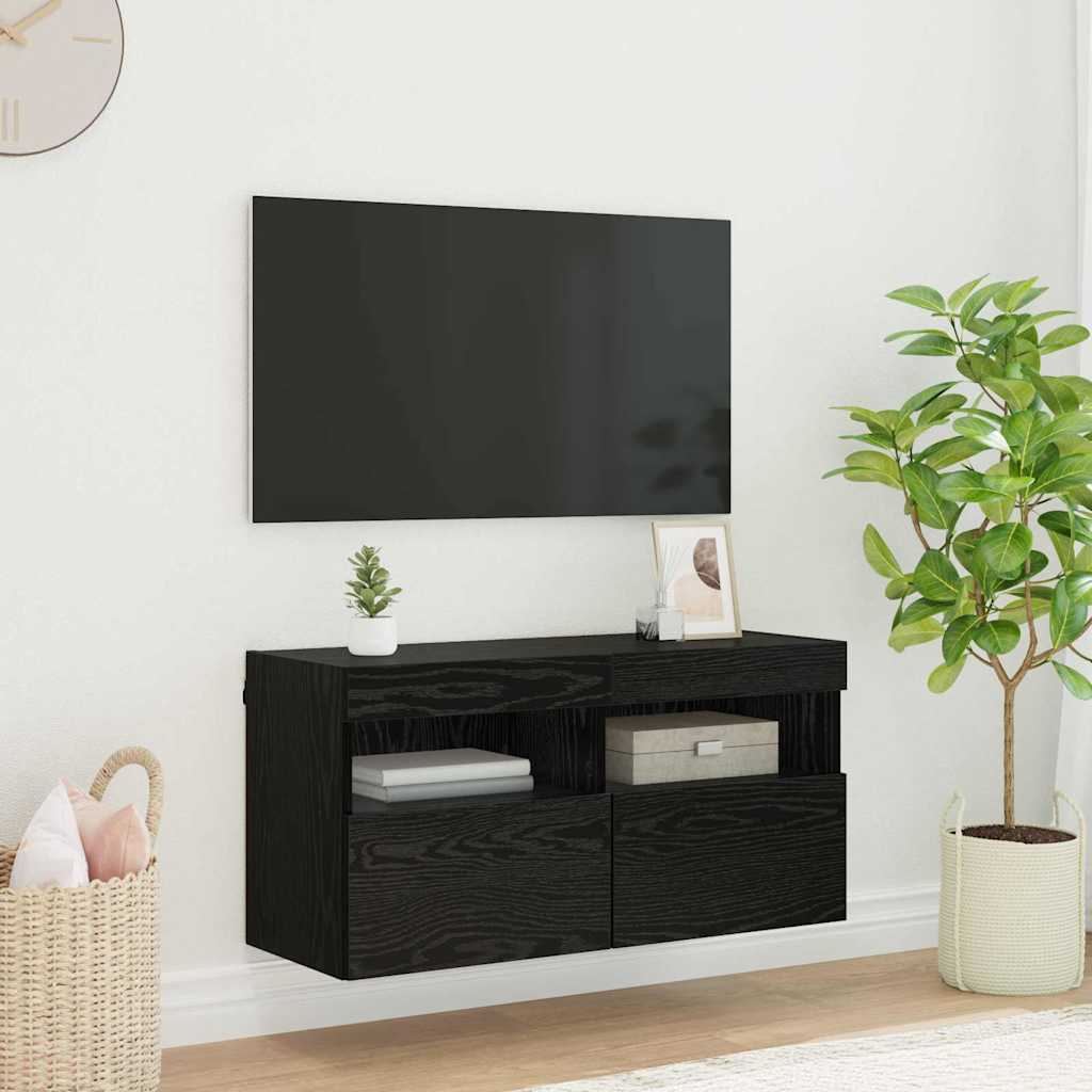 Meuble TV mural Chêne noir 80 x 30 x 40 cm Bois d'ingénierie - XIOS