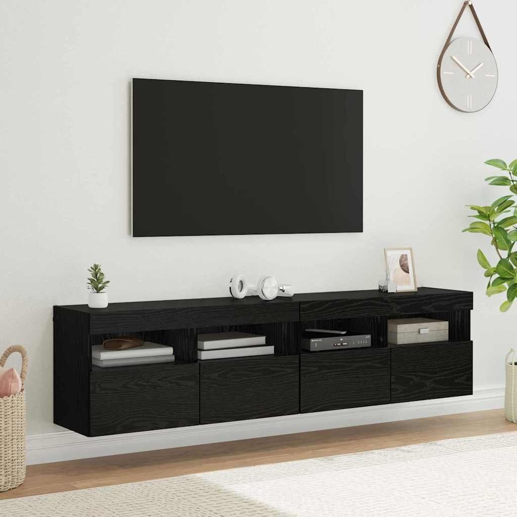 Meubles TV muraux avec LED 2 pcs Chêne noir 80 x 30 x 40 cm - XIOS