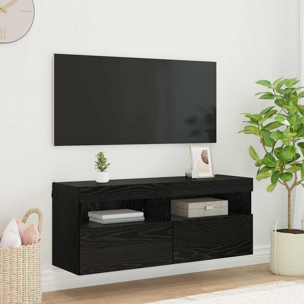 Meuble TV mural Chêne noir 100 x 30 x 40 cm Bois d'ingénierie - XIOS