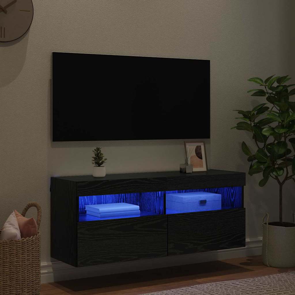 Meuble TV mural 100 x 30 x 40 cm Chêne noir Bois d'ingénierie - XIOS