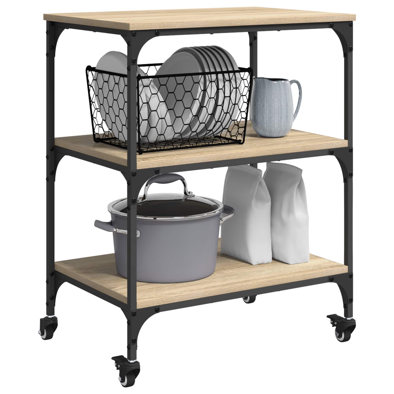 Chariot de cuisine Chêne Sonoma 60 x 41 x 76 cm - XIOS