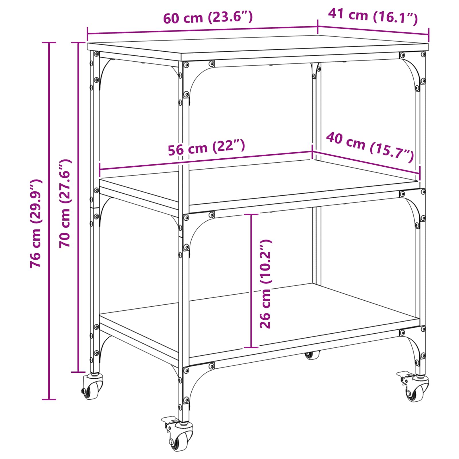 Chariot de cuisine Chêne Sonoma 60 x 41 x 76 cm - XIOS