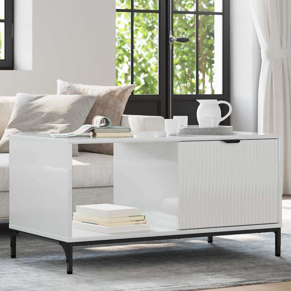 Table basse Blanc brillant 90 x 49 x 46 cm Bois d'ingénierie - XIOS