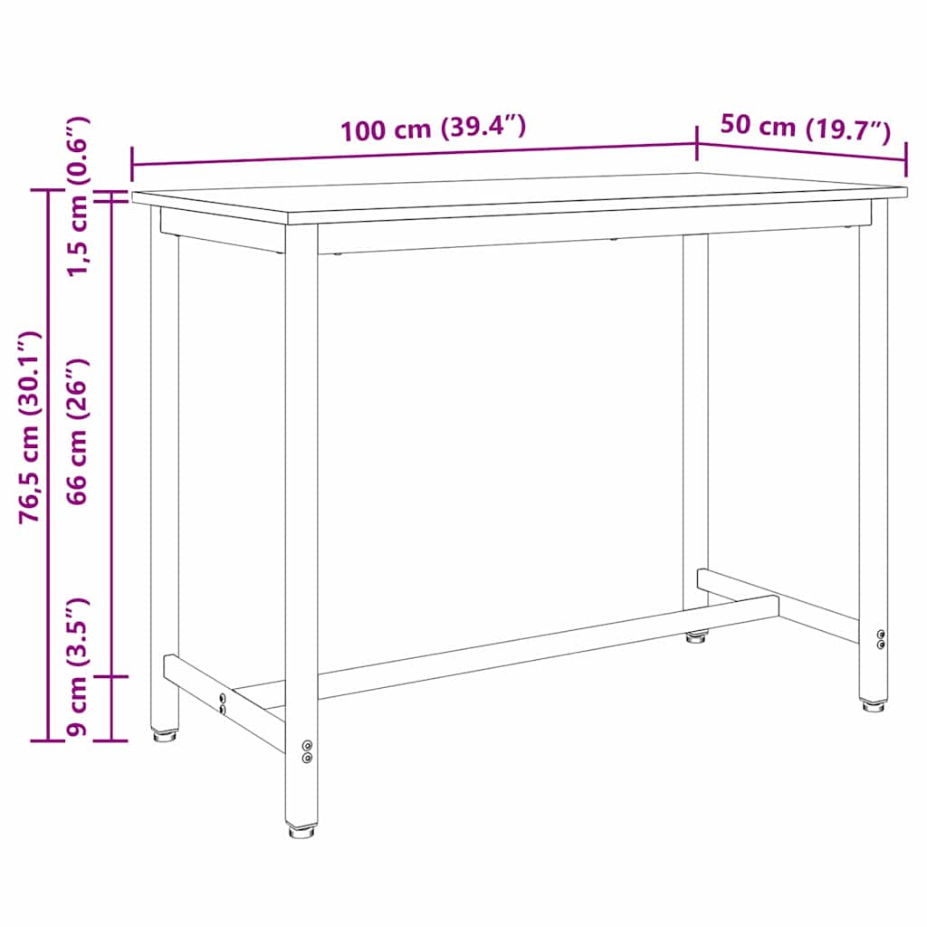 table Gris Sonoma 100 x 50 x 76,5 cm Bois d'ingénierie et acier - XIOS