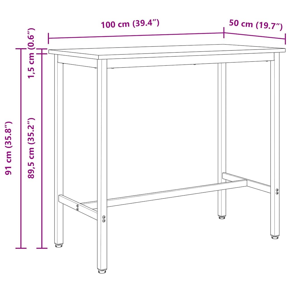 table Naturel 100 x 50 x 91 cm Bois d'ingénierie et acier - XIOS