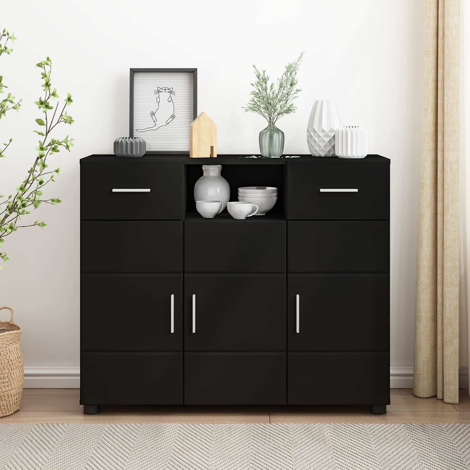 Cabinet en Bois Noir 88,5 x 30,5 x 73 cm Bois d'ingénierie - XIOS