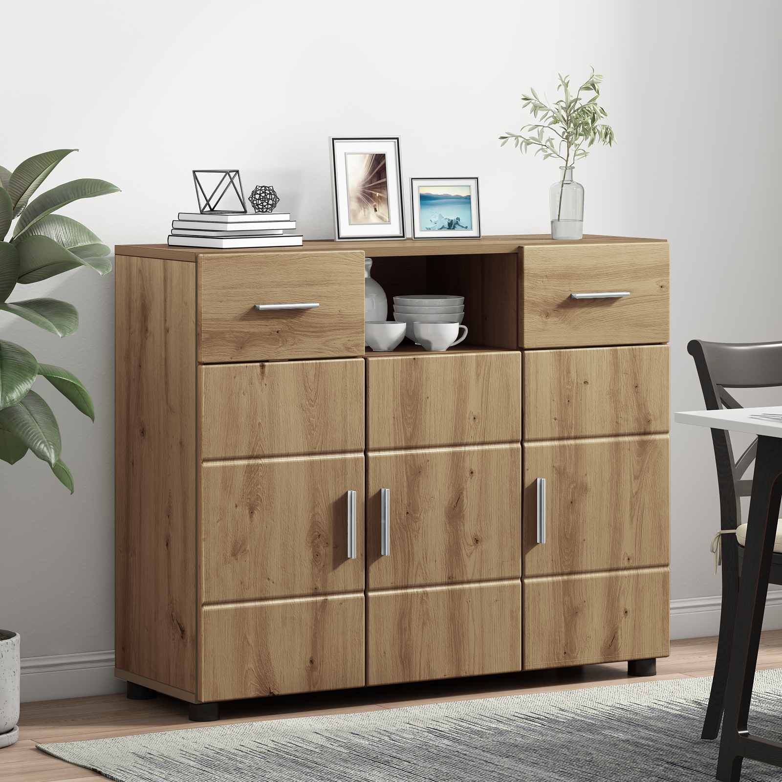 Cabinet en Bois avec tiroir Chêne artisanal 88,5 x 30,5 x 73 cm - XIOS