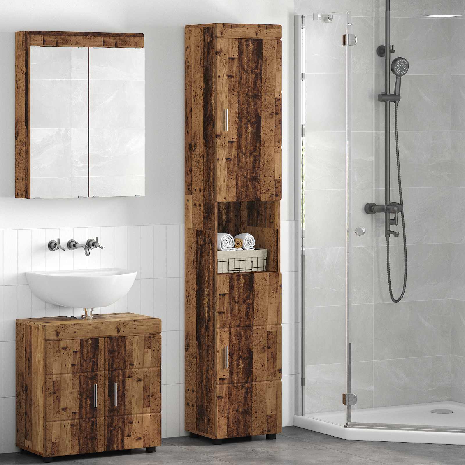 Ensemble d'armoire de salle de bain TULUM Bois ancien - XIOS