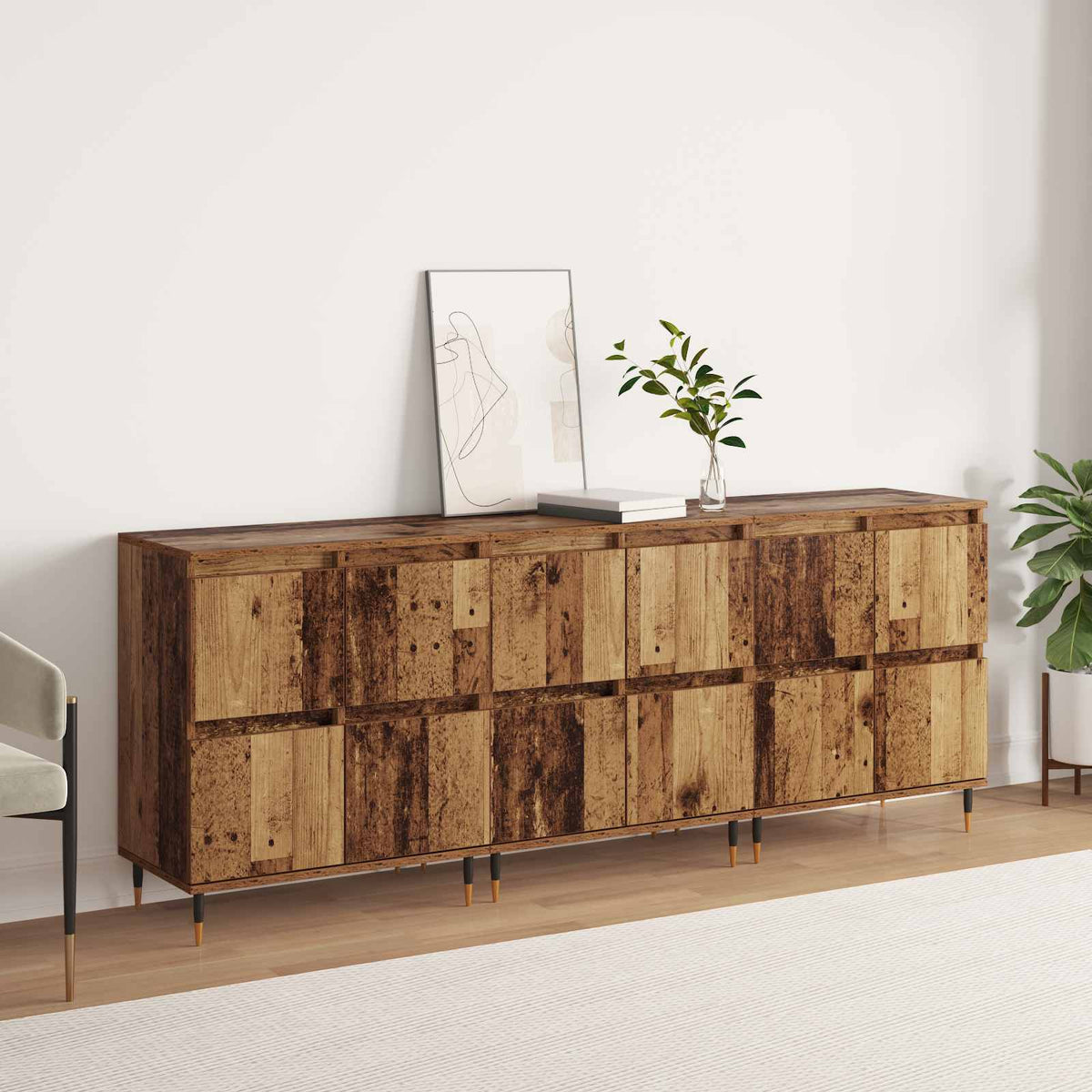 Armoire de rangement 3 pc Bois ancien 60 x 35 x 70 cm - XIOS