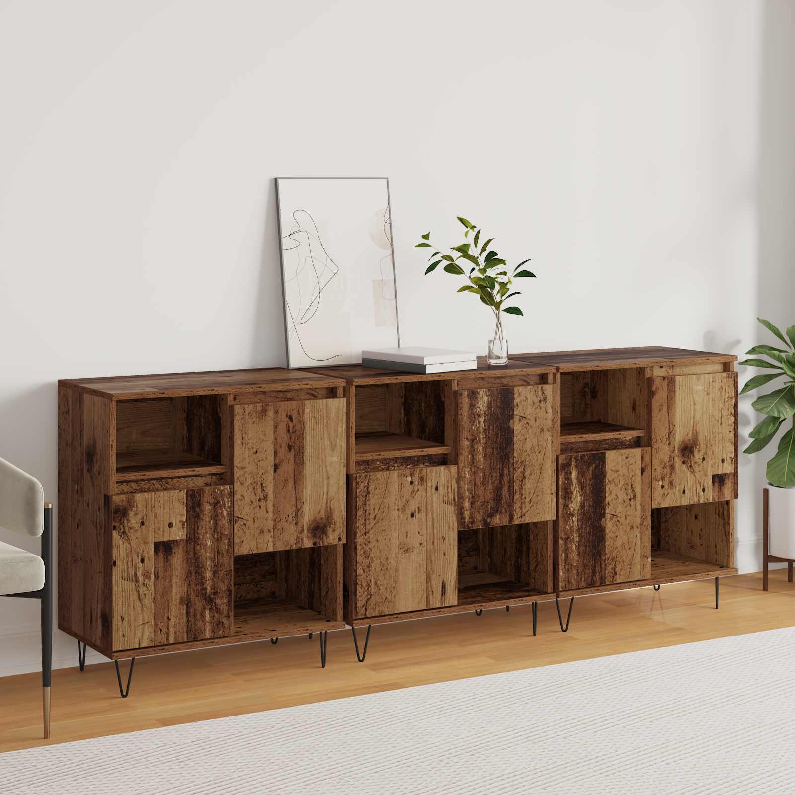Buffet 3 pc Bois ancien 60 x 35 x 70 cm - XIOS