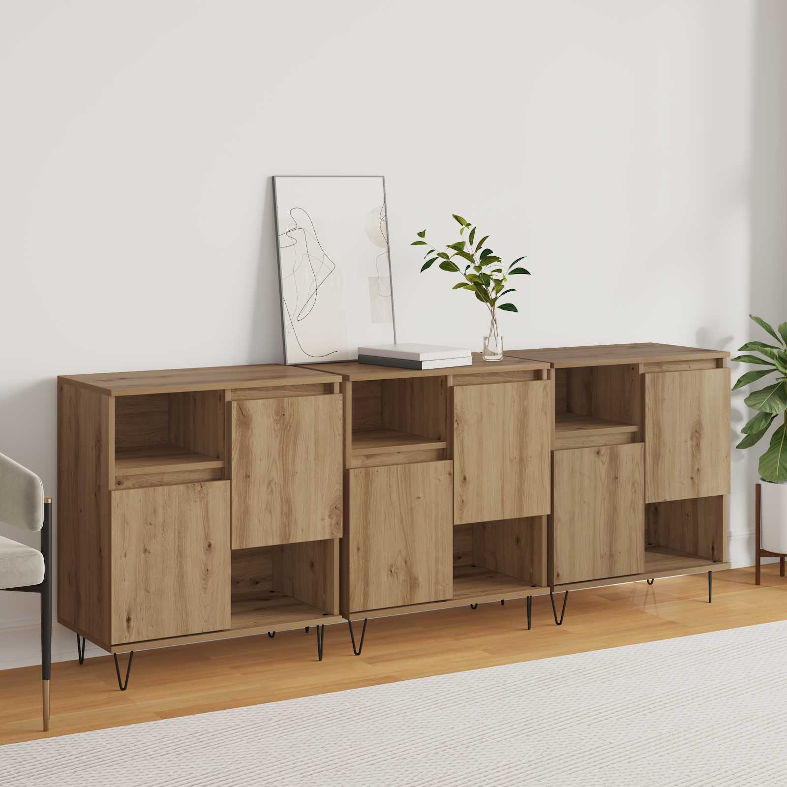 Buffet 3 pc Chêne artisanal 60 x 35 x 70 cm - XIOS