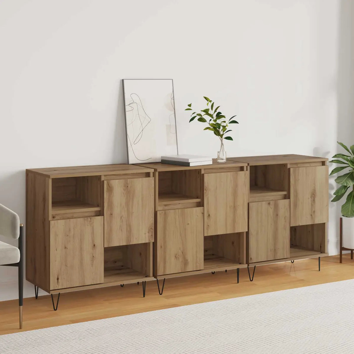Buffet 3 pc Chêne artisanal 60 x 35 x 70 cm - XIOS