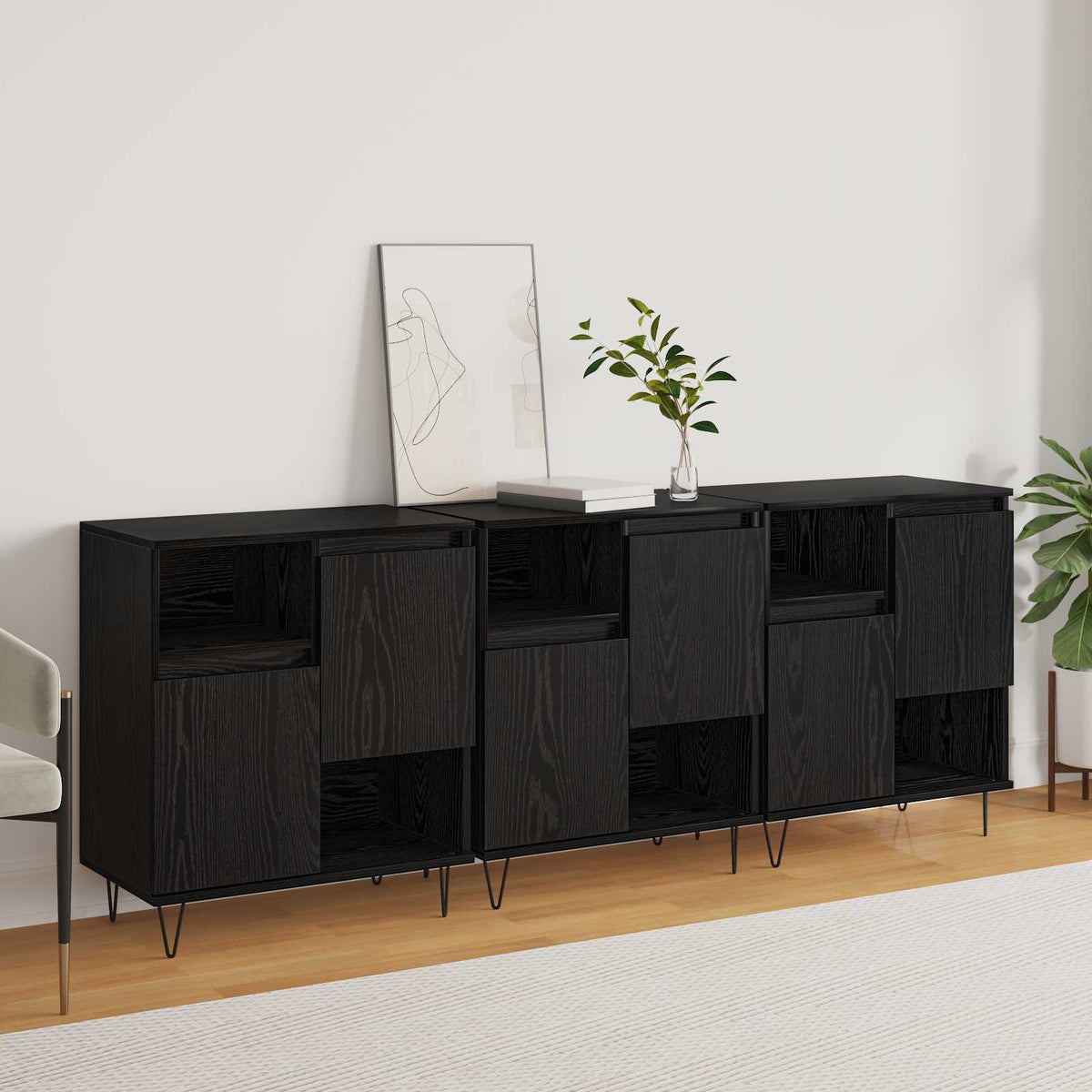 Buffet 3 pc Chêne noir 60 x 35 x 70 cm - XIOS