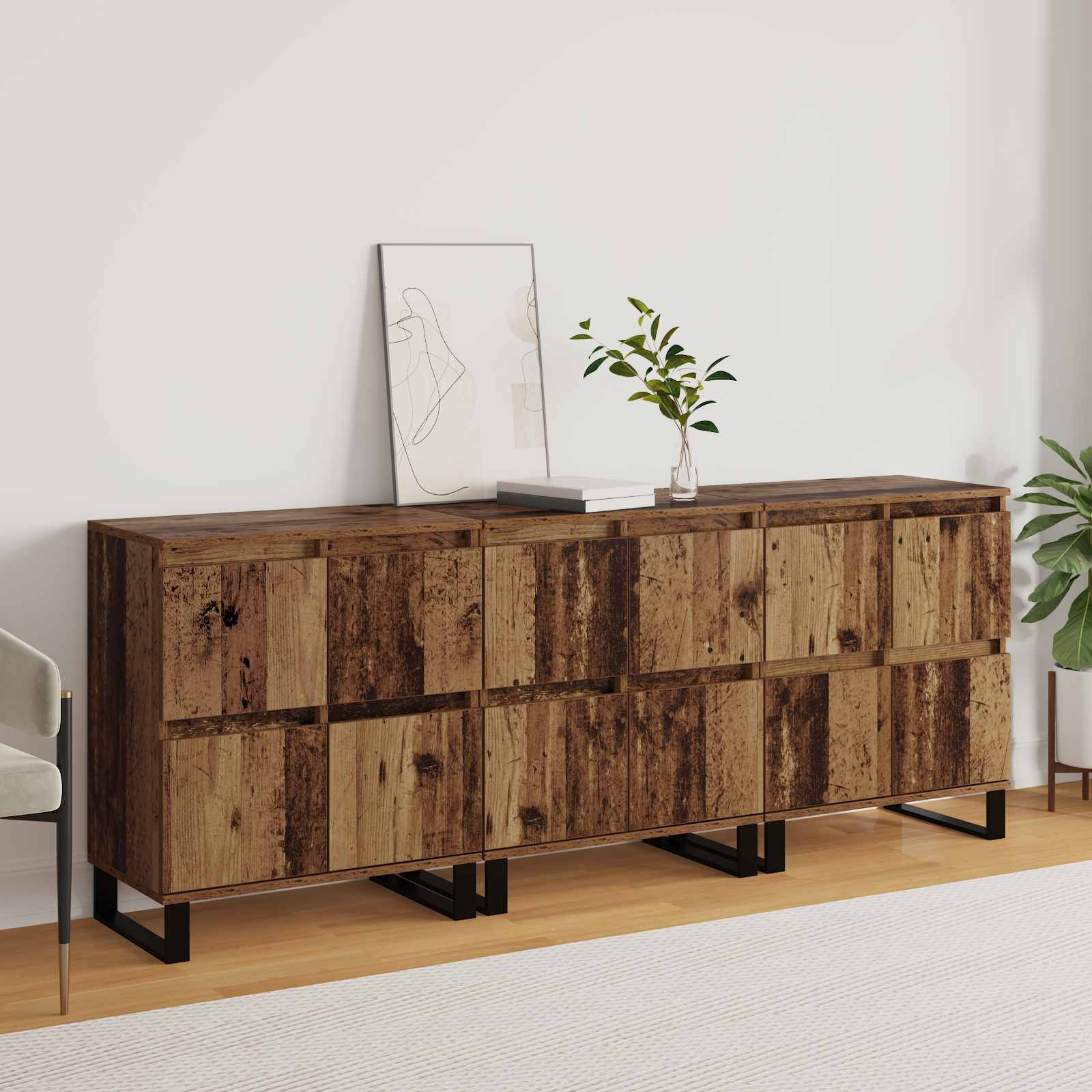 Buffet 3 pc Bois ancien 60 x 35 x 70 cm - XIOS