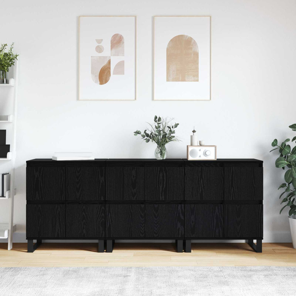 Buffet 3 pc Chêne noir 60 x 35 x 70 cm