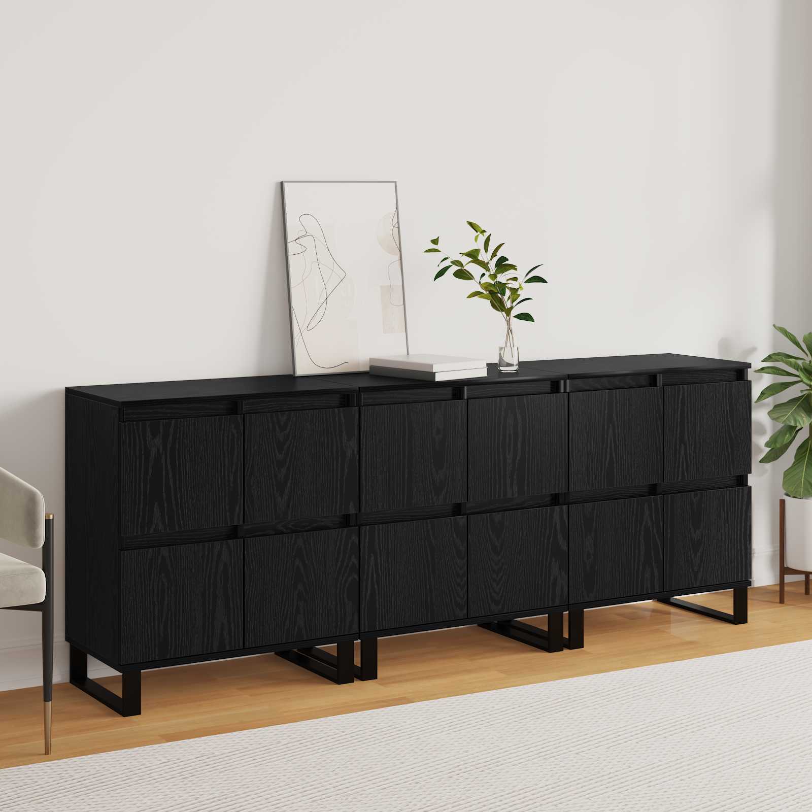 Buffet 3 pc Chêne noir 60 x 35 x 70 cm - XIOS