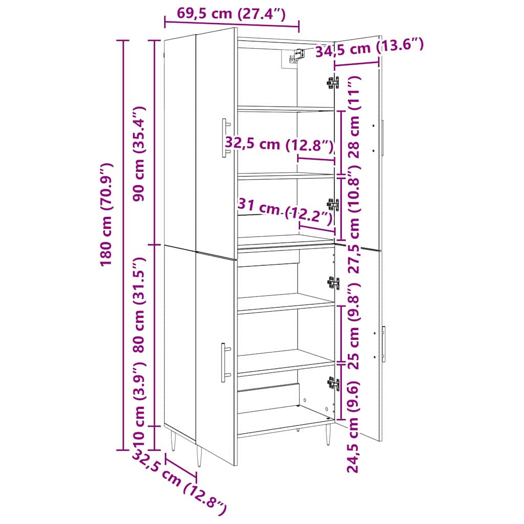 Haut Armoire Bois ancien 69,5 x 34 x 180 cm Bois d'ingénierie - XIOS
