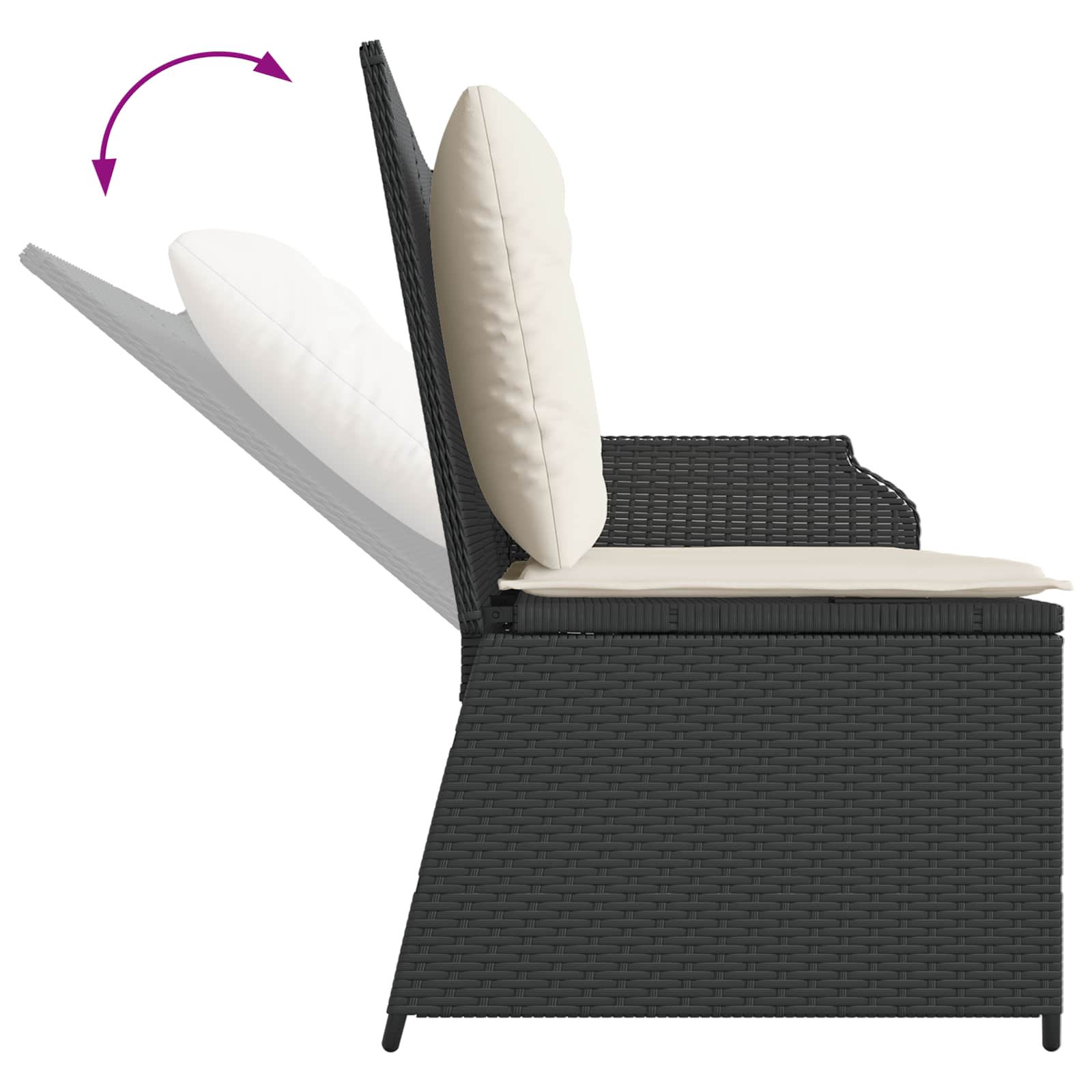 Banc de jardin avec coussin Noir et blanc crème polyrotin - XIOS