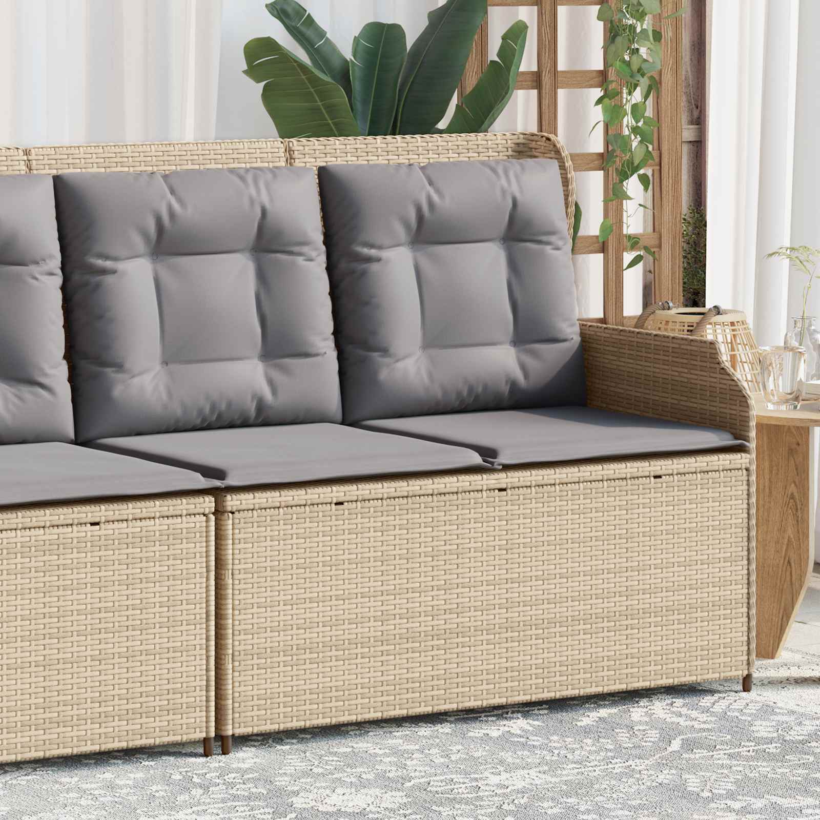 Banc de jardin avec coussin Beige et gris polyrotin - XIOS