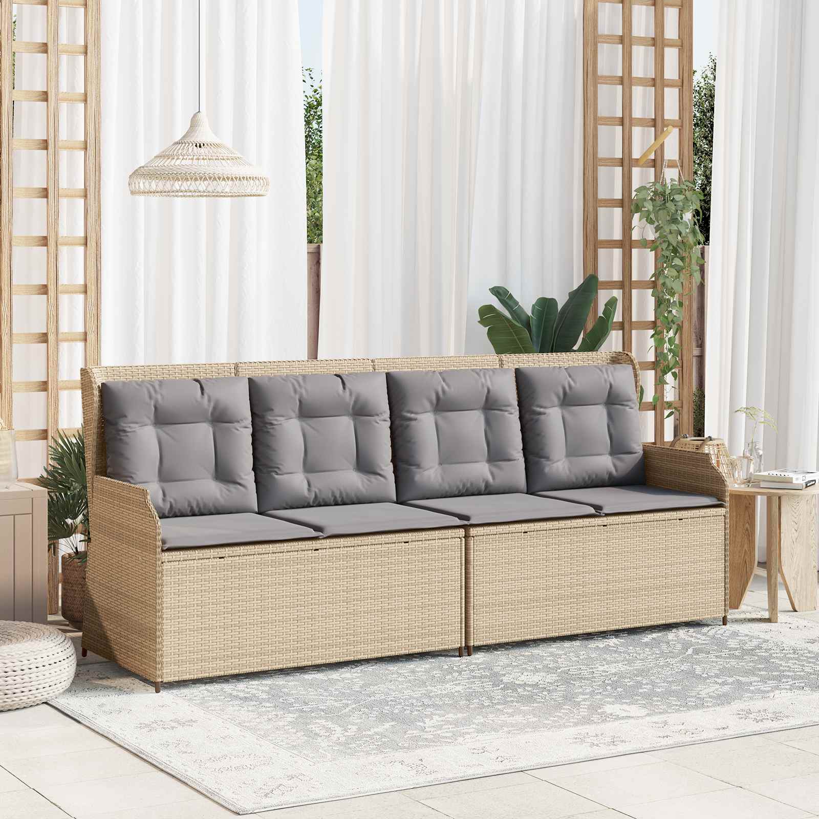 Banc de jardin avec coussin Beige et gris polyrotin - XIOS