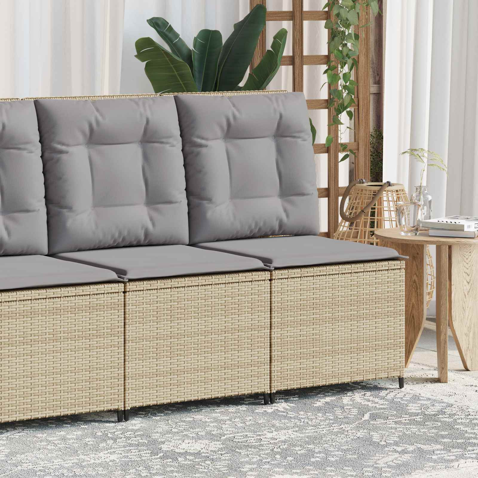 Canapé de jardin avec coussin Beige et gris polyrotin - XIOS