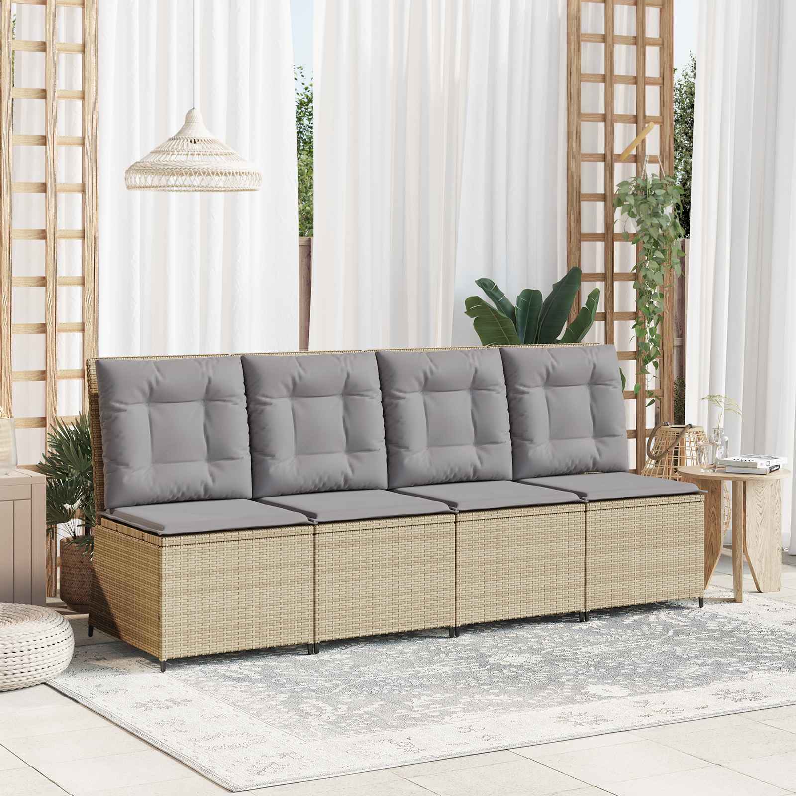 Canapé de jardin avec coussin Beige et gris polyrotin - XIOS