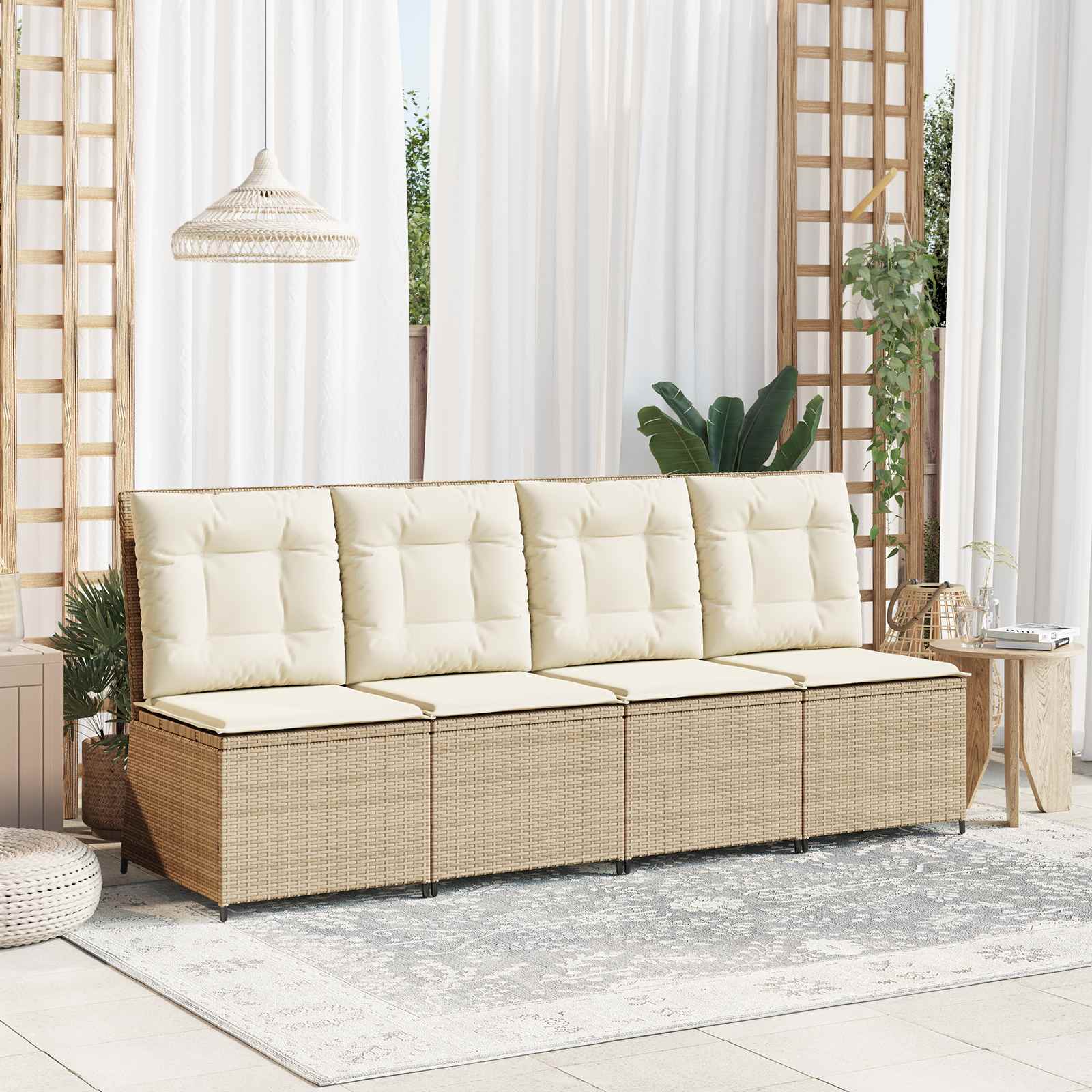 Canapé de jardin avec coussin Noir et blanc crème polyrotin - XIOS