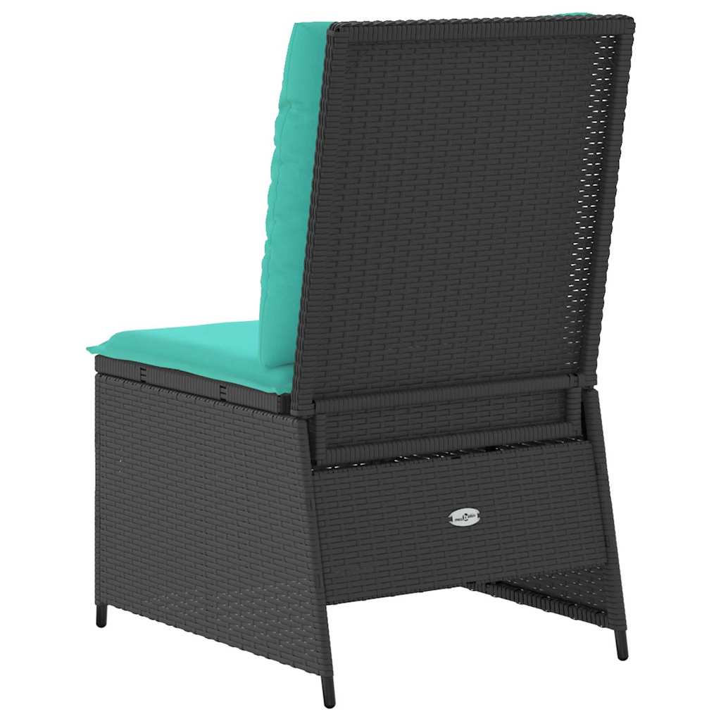 Canapé de jardin avec coussin Noir et turquoise polyrotin