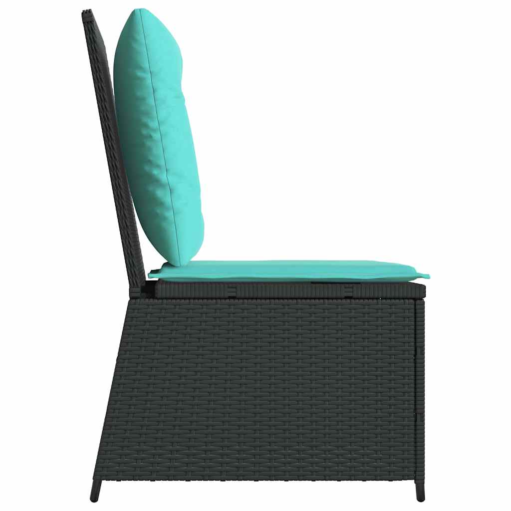 Canapé de jardin avec coussin Noir et turquoise polyrotin