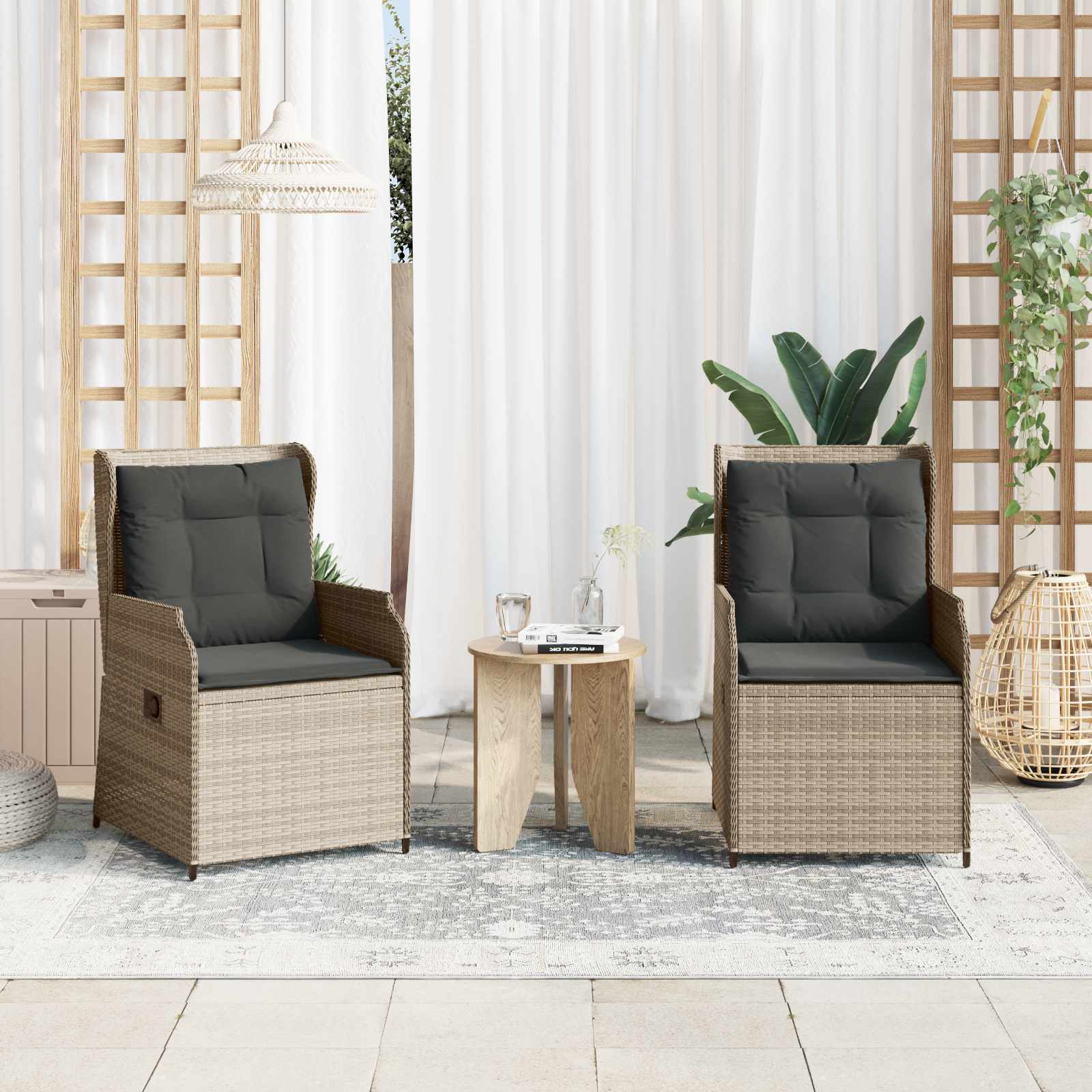 Banc de jardin 2 pc Gris clair polyrotin