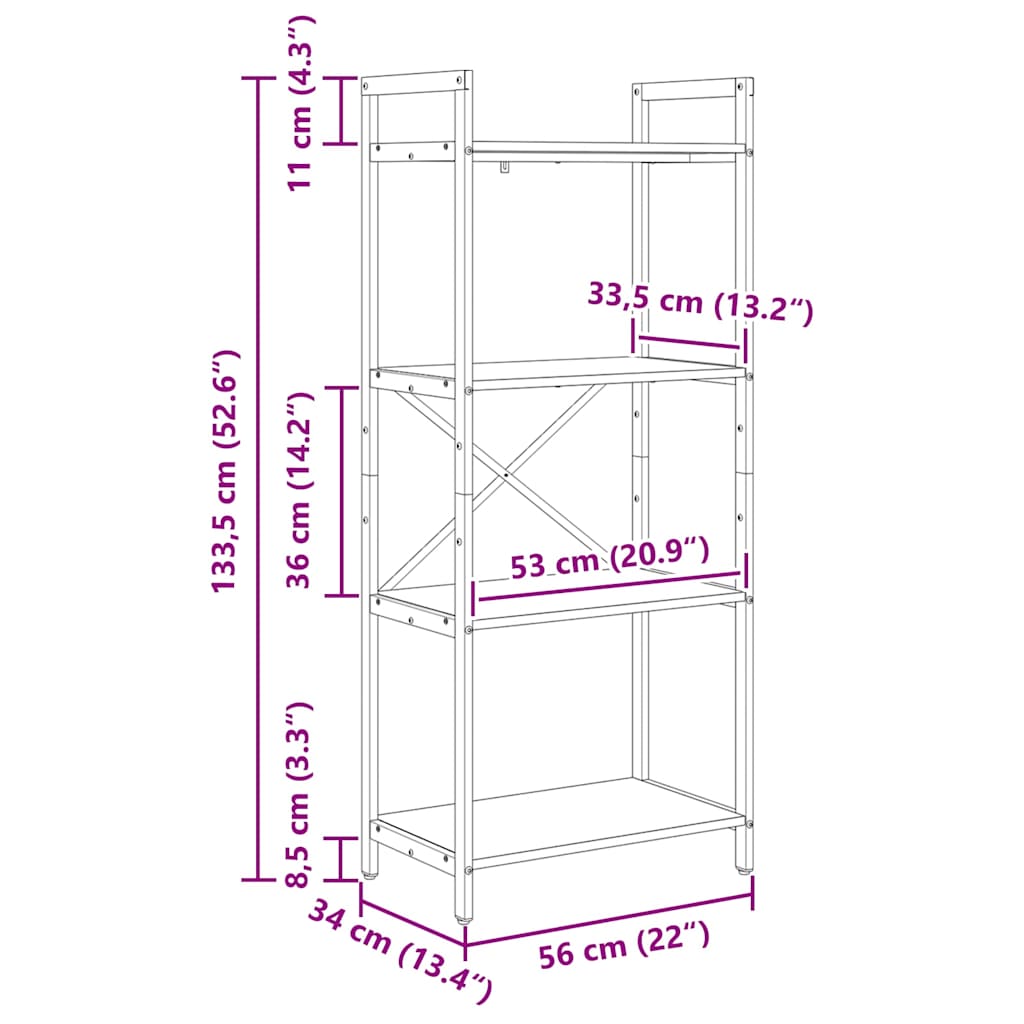 Étagère Gris Sonoma 56 x 34 x 133,5 cm Bois d'ingénierie - XIOS
