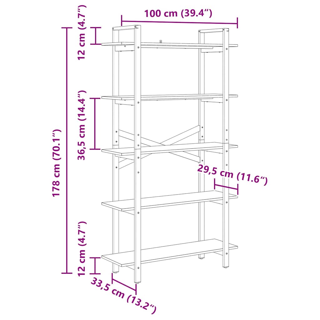 Étagère Gris Sonoma 100 x 33,5 x 178 cm Bois d'ingénierie - XIOS