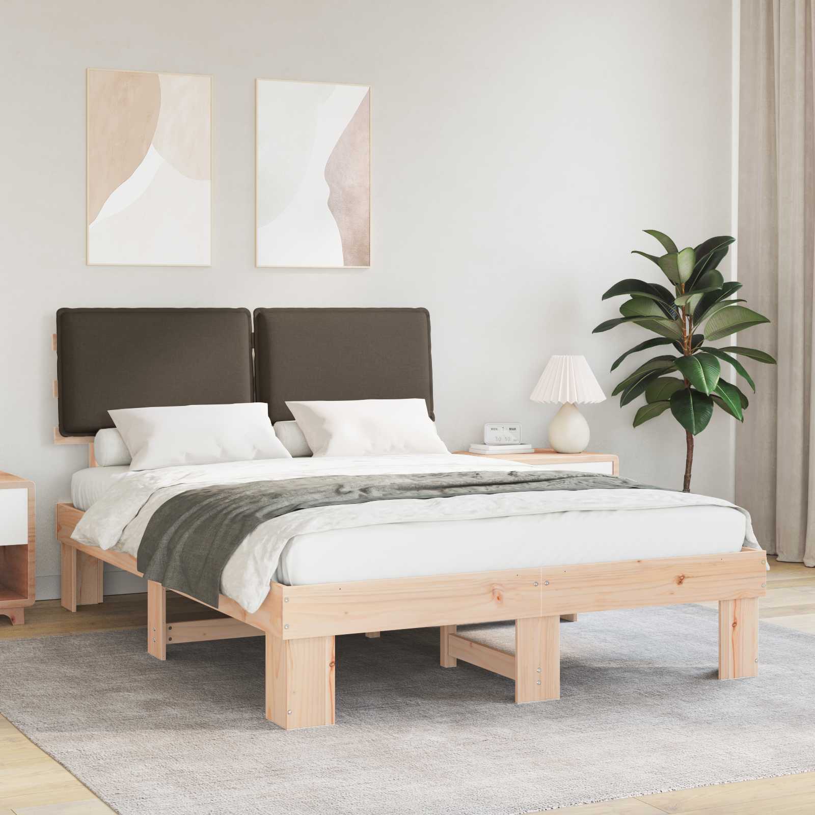 Cadre de lit avec tête de lit rembourrée Taupe 160 x 200 cm - XIOS