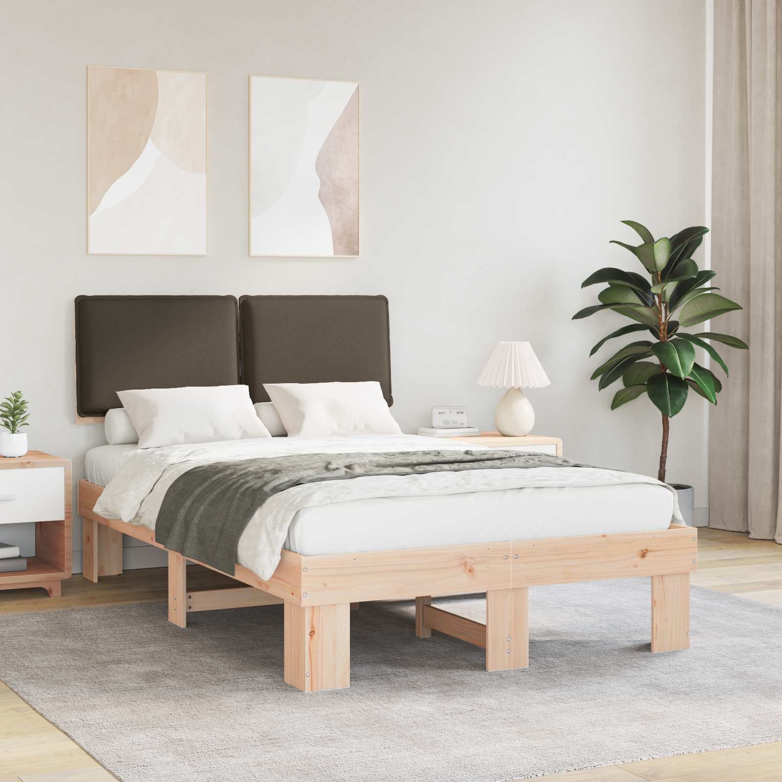 Cadre de lit avec tête de lit rembourrée Taupe 120 x 200 cm - XIOS