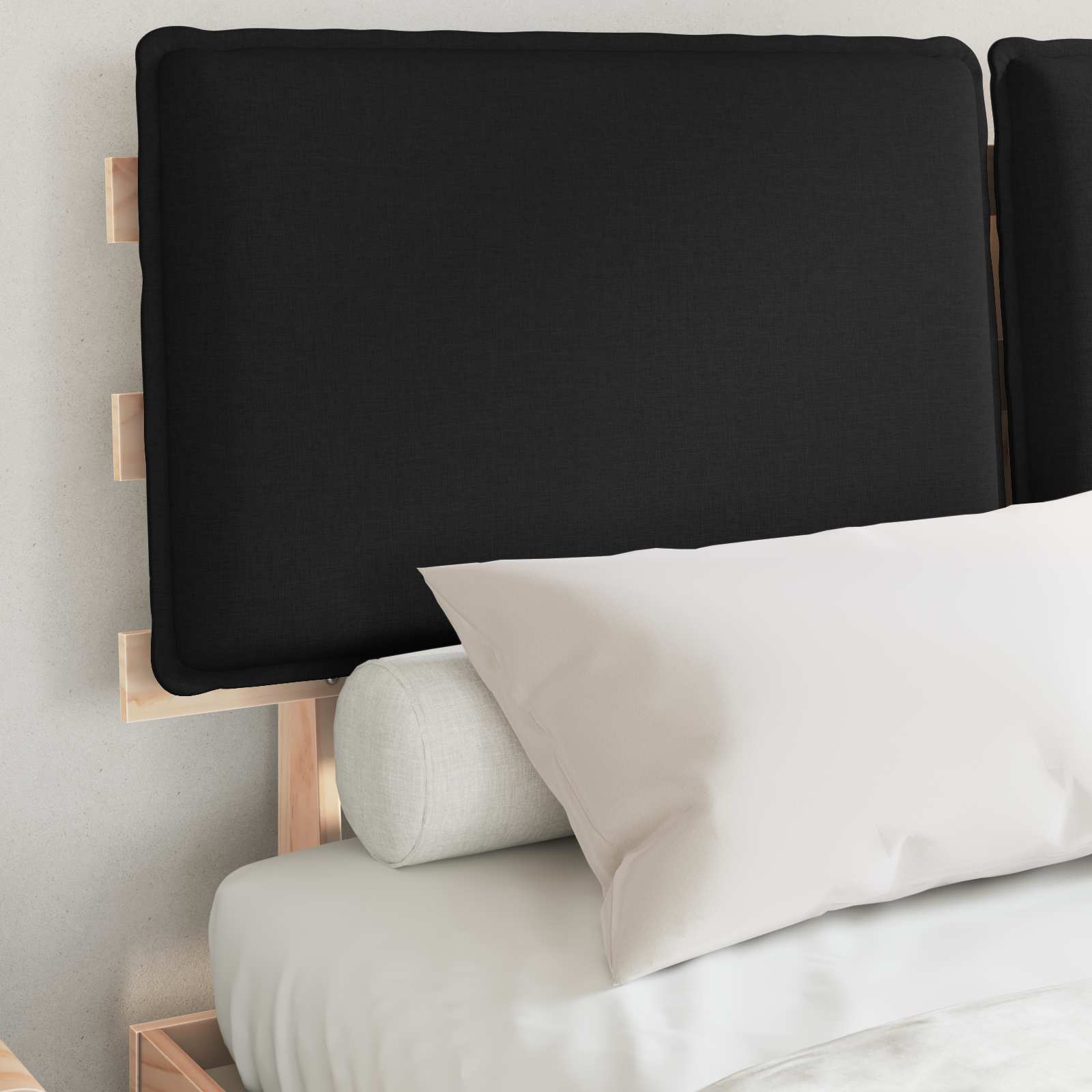 Cadre de lit avec tête de lit rembourrée Noir 135 x 190 cm - XIOS