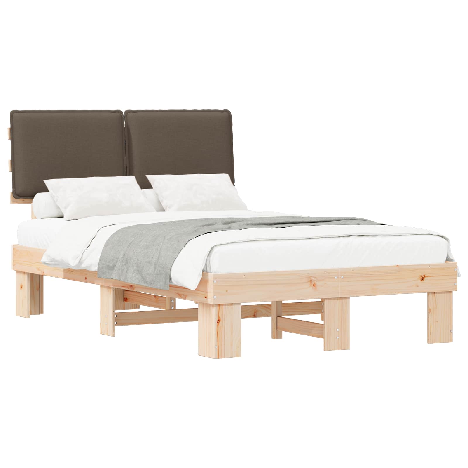 Cadre de lit avec tête de lit rembourrée Taupe 120 x 190 cm - XIOS