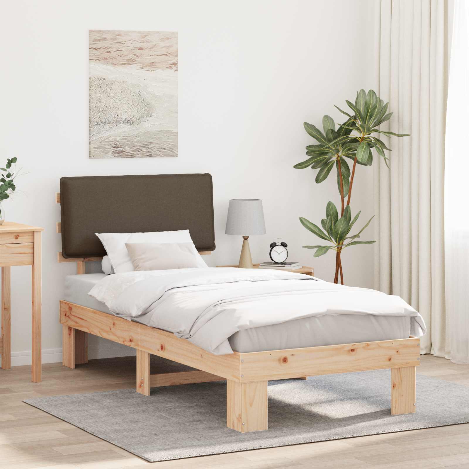 Cadre de lit avec tête de lit rembourrée Taupe 90 x 200 cm - XIOS