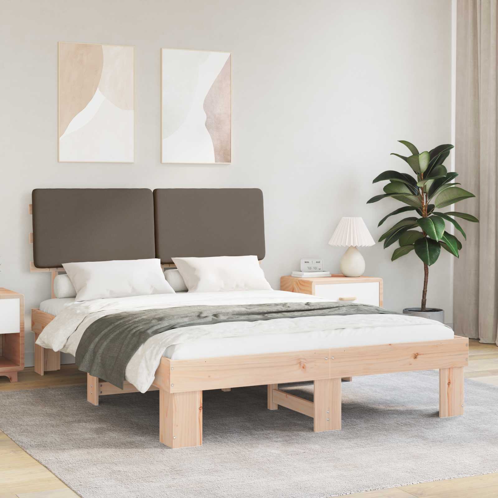 Cadre de lit avec tête de lit rembourrée Taupe 160 x 200 cm - XIOS
