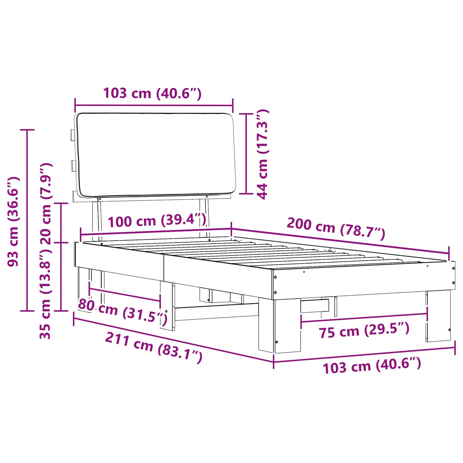 Cadre de lit avec tête de lit rembourrée Gris clair - XIOS