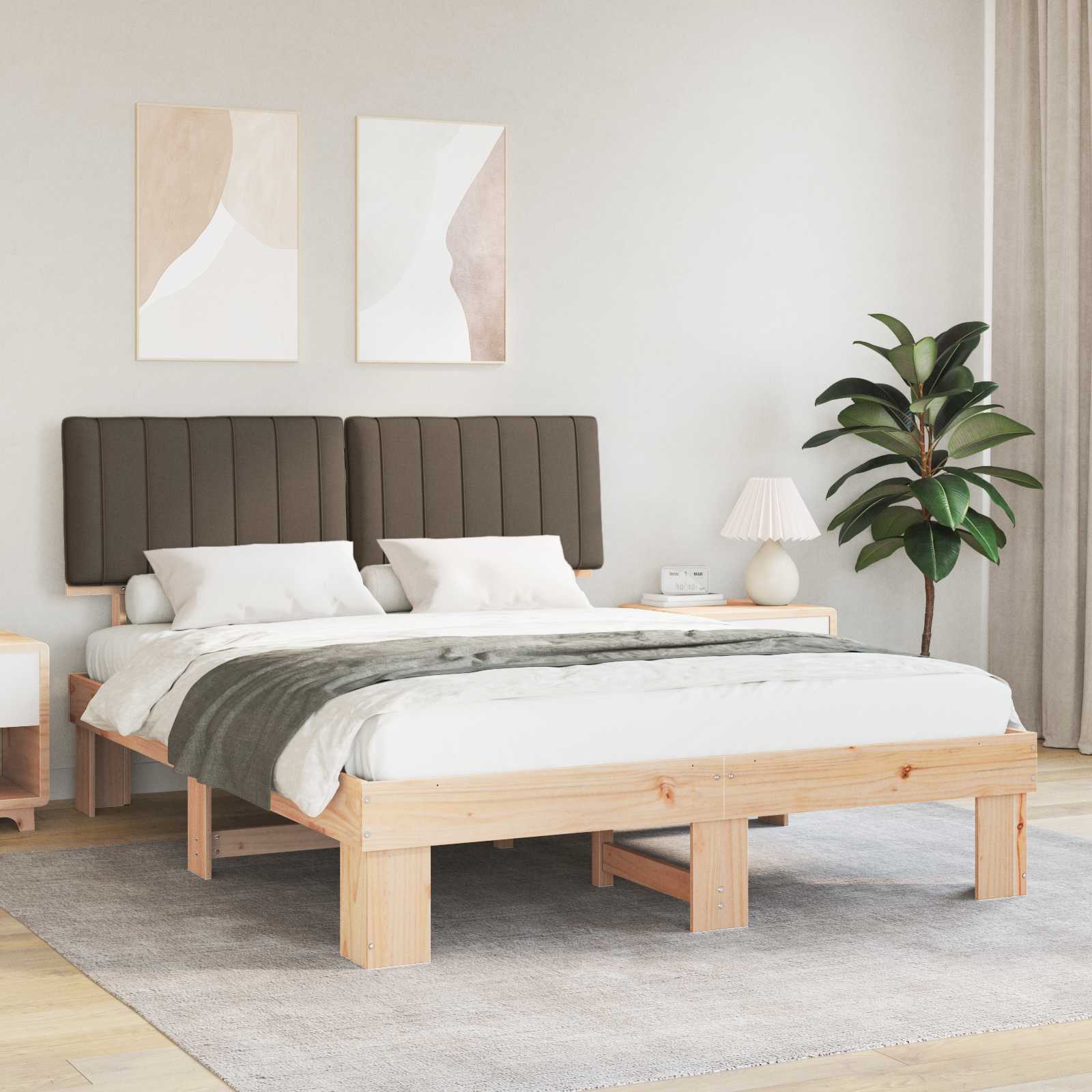 Cadre de lit avec tête de lit rembourrée Taupe 150 x 200 cm - XIOS