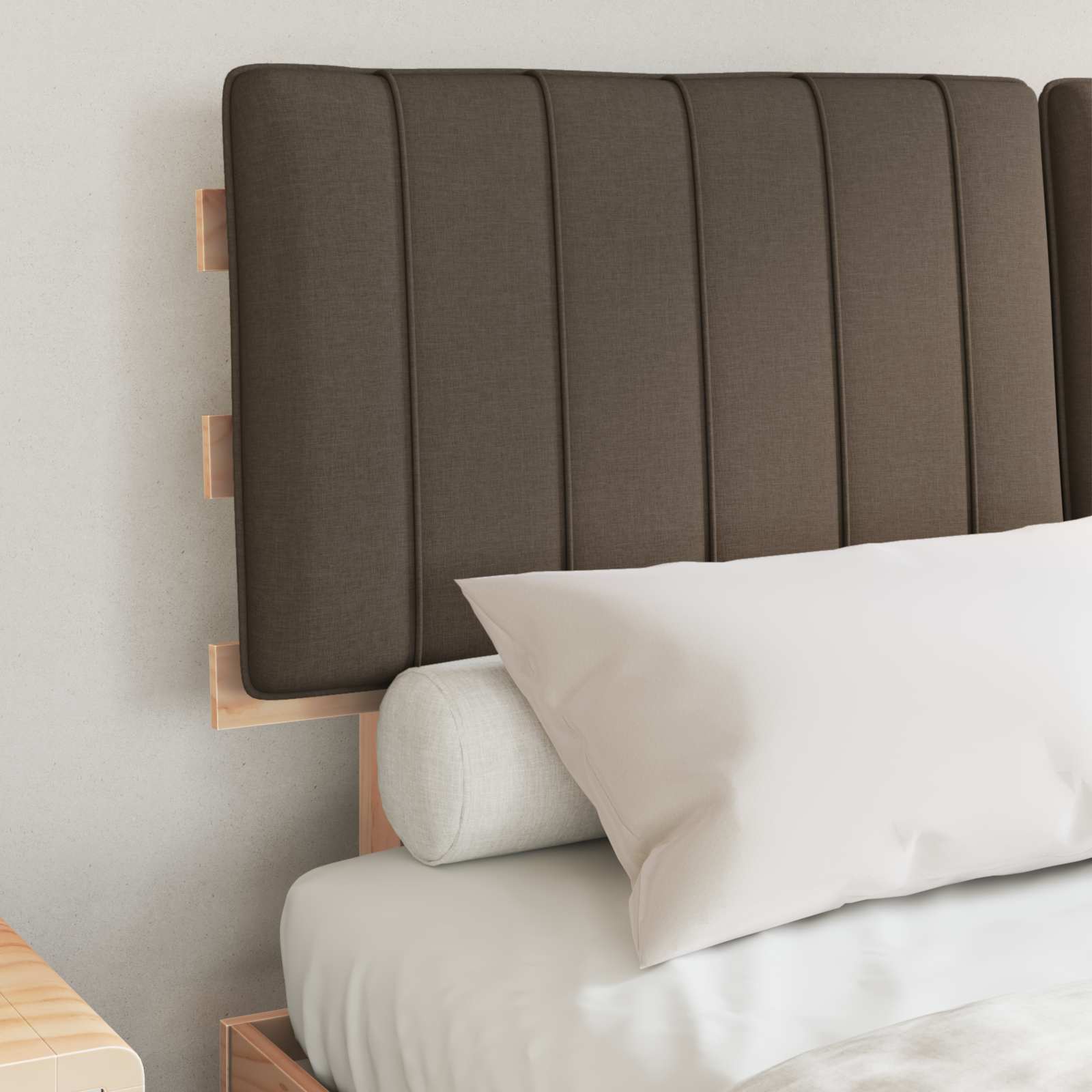 Cadre de lit avec tête de lit rembourrée Taupe 140 x 190 cm - XIOS