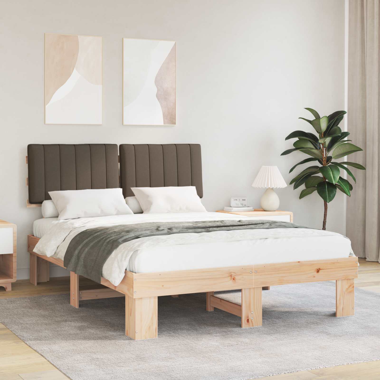 Cadre de lit avec tête de lit rembourrée Taupe 140 x 190 cm - XIOS