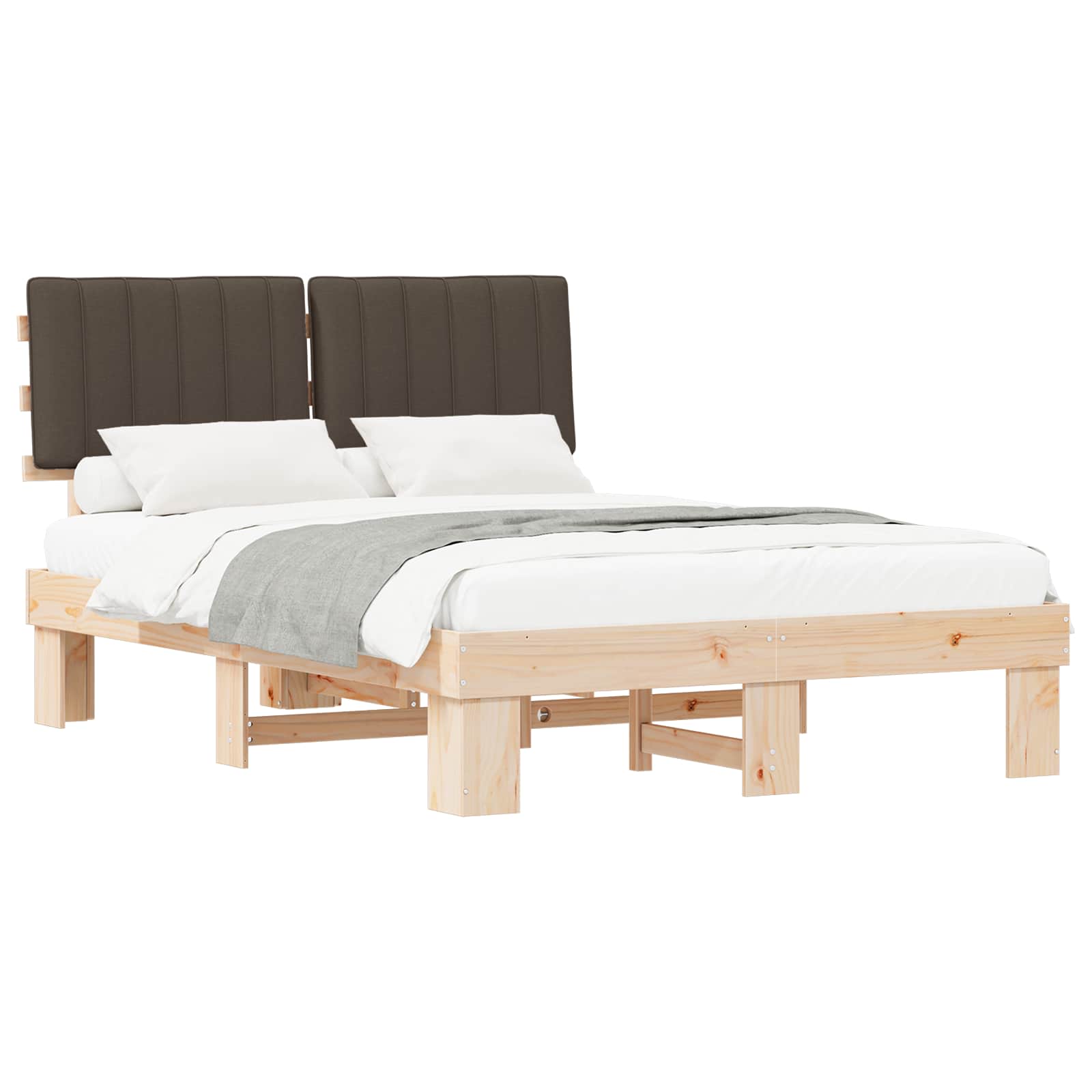 Cadre de lit avec tête de lit rembourrée Taupe 140 x 190 cm - XIOS